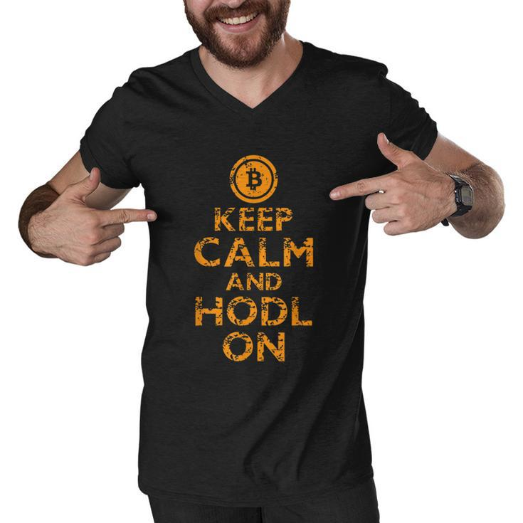 Bitcoin BTC Keep Calm Hodl On Investment Coin Money  Men V-Neck Tshirt
