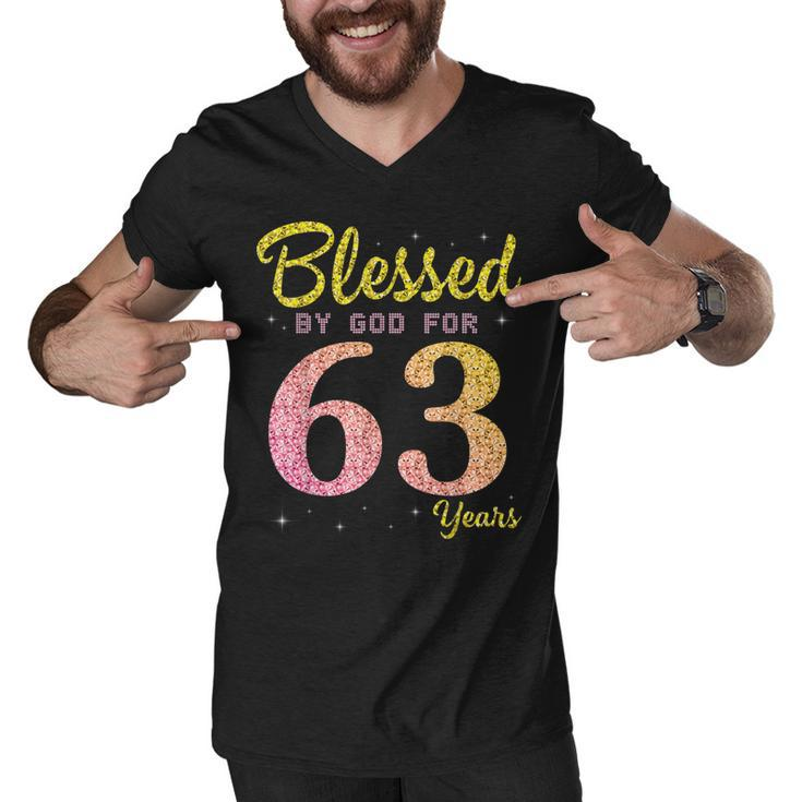 Blessed Birthday By God For 63 Years Old Happy To Me You Mom  Men V-Neck Tshirt