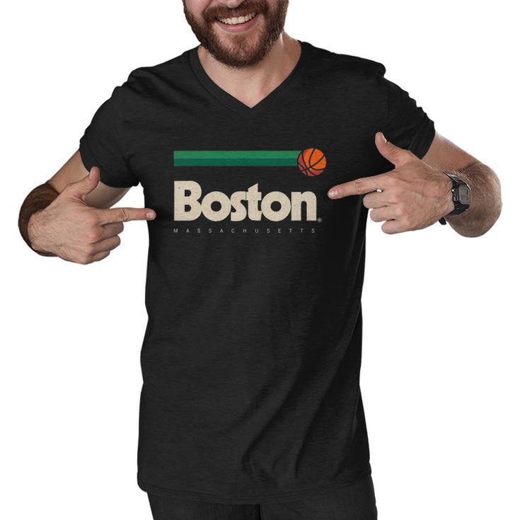 Boston Basketball B-Ball Massachusetts Green Retro Boston Men V-Neck Tshirt