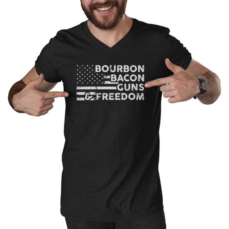 Bourbon Bacon Guns & Freedom 4Th Of July Patriotic Usa Flag  Men V-Neck Tshirt