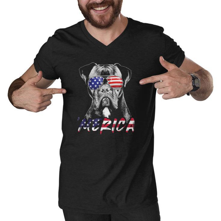 Boxer Dog American Usa Flag Merica 4Th Of July Dog Lover Men V-Neck Tshirt