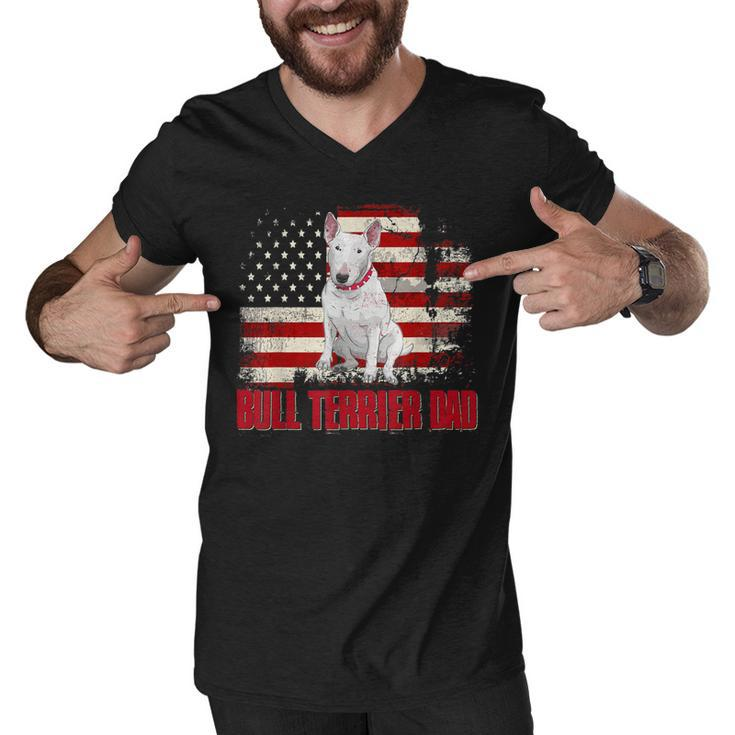 Bull Terrier Dad American Flag 4Th Of July Dog Lovers  Men V-Neck Tshirt