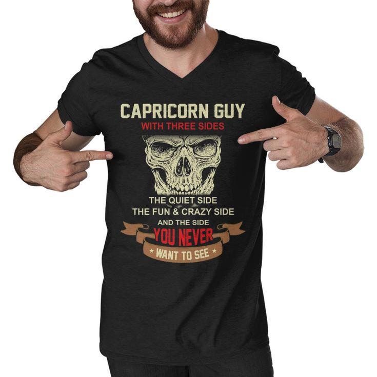 Capricorn Guy I Have 3 Sides   Capricorn Guy Birthday Men V-Neck Tshirt