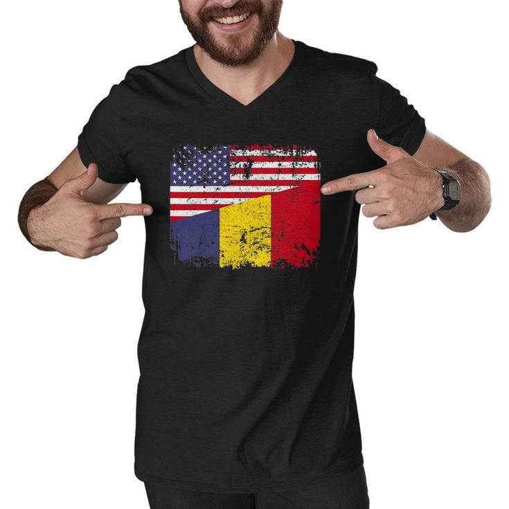 Chadian Roots Half American Flag Usa Chad Flag Men V-Neck Tshirt