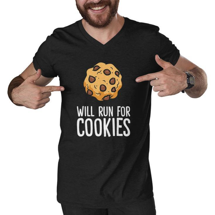 Chocolate Chip Cookie Lover Will Run For Cookies Men V-Neck Tshirt