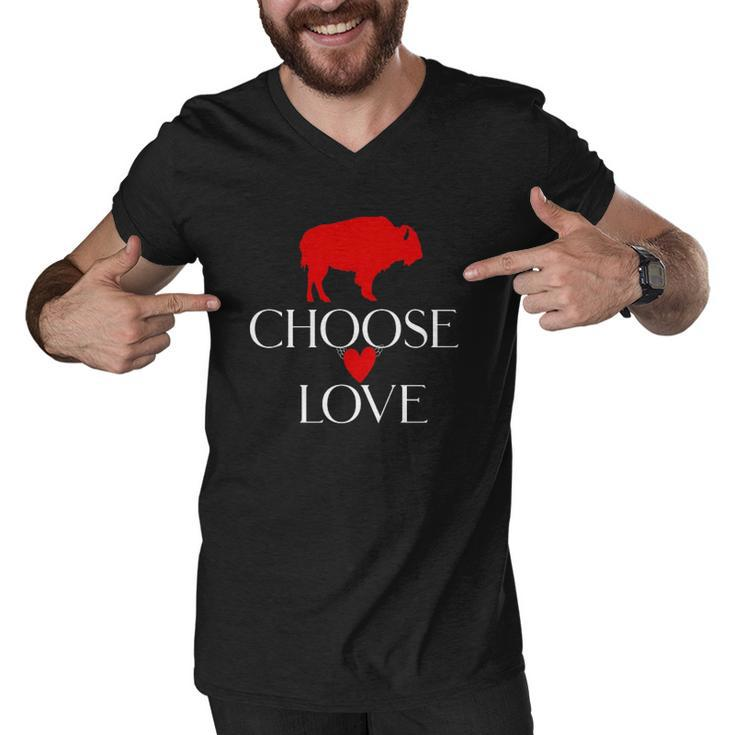 Choose Love Buffalo Red And White Men V-Neck Tshirt