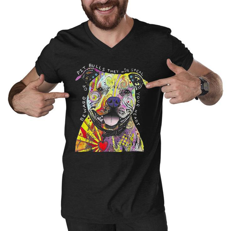 Colorful Baby Pit-Bull Terrier Lover Dad Mom Funny Kidding T-Shirt Men V-Neck Tshirt