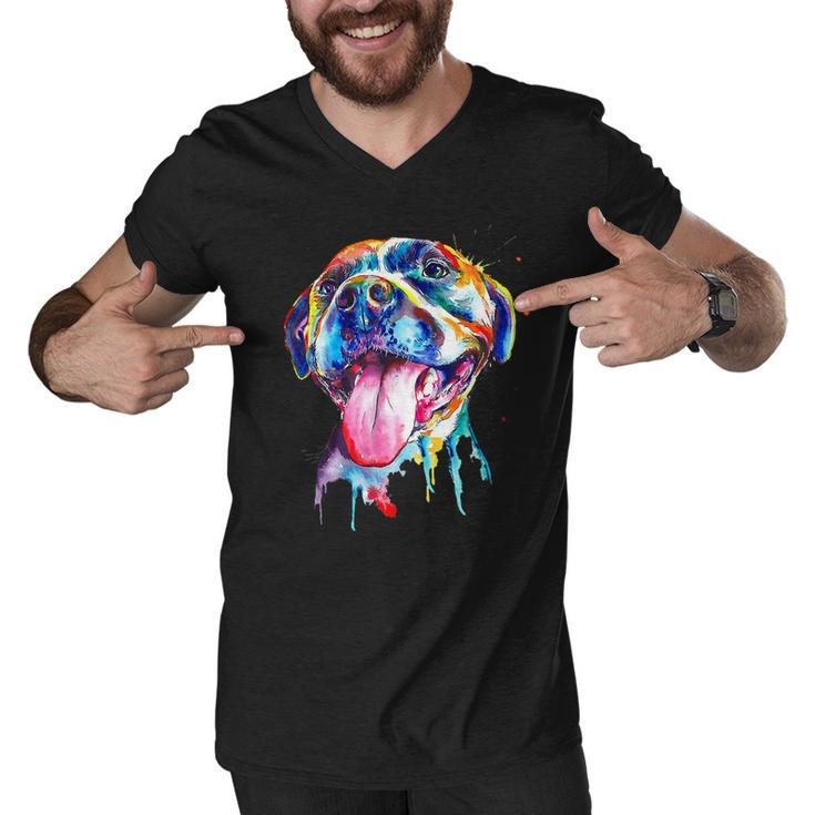 Colorful Pit-Bull Terrier Dog Love-R Dad Mom Boy Girl Funny T-Shirt Men V-Neck Tshirt