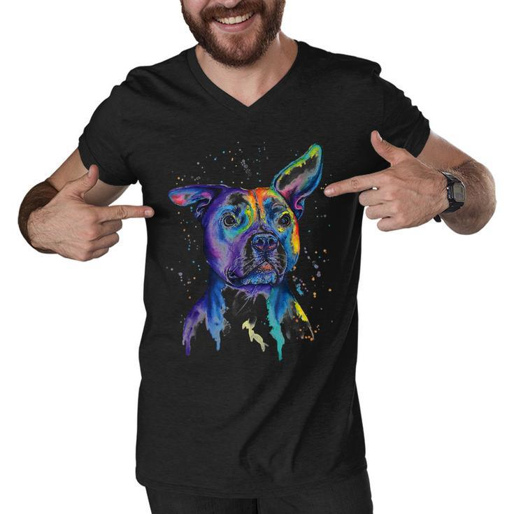 Colorful Pit-Bull Terrier Dog Love-R Dad Mom Boy Girl T-Shirt Men V-Neck Tshirt