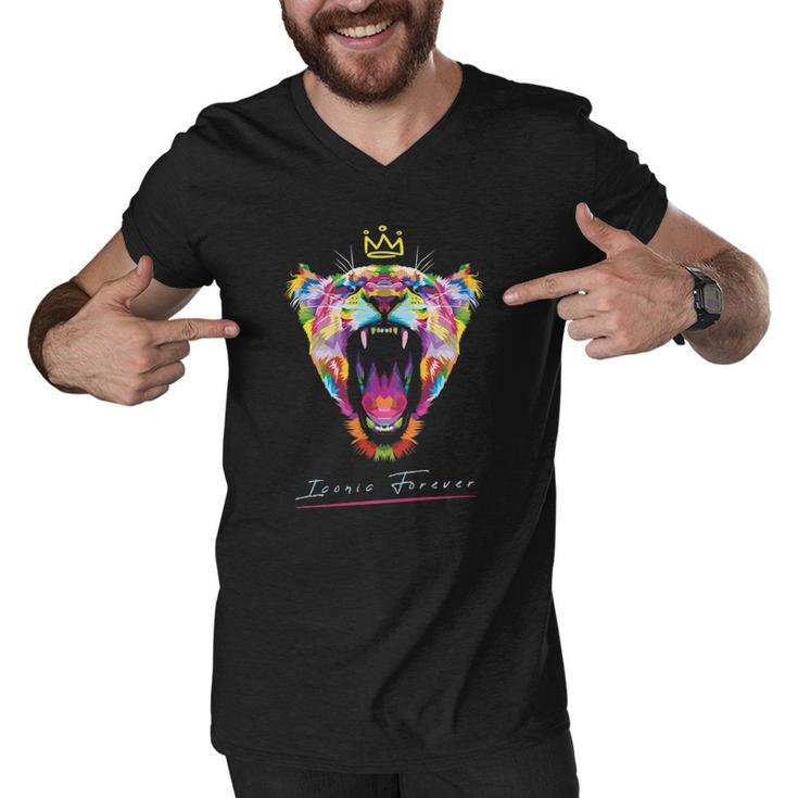 Colorful Queen Lioness With Crown  Men V-Neck Tshirt