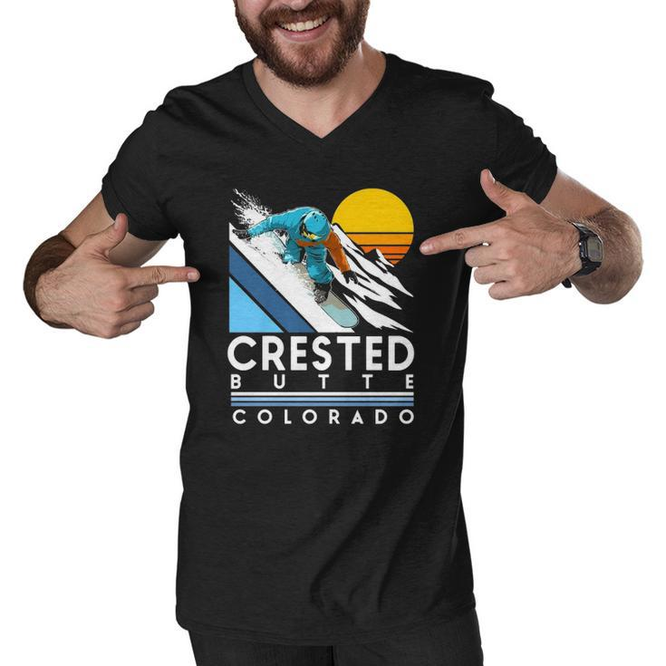 Crested Butte Colorado Retro Snowboard  Men V-Neck Tshirt