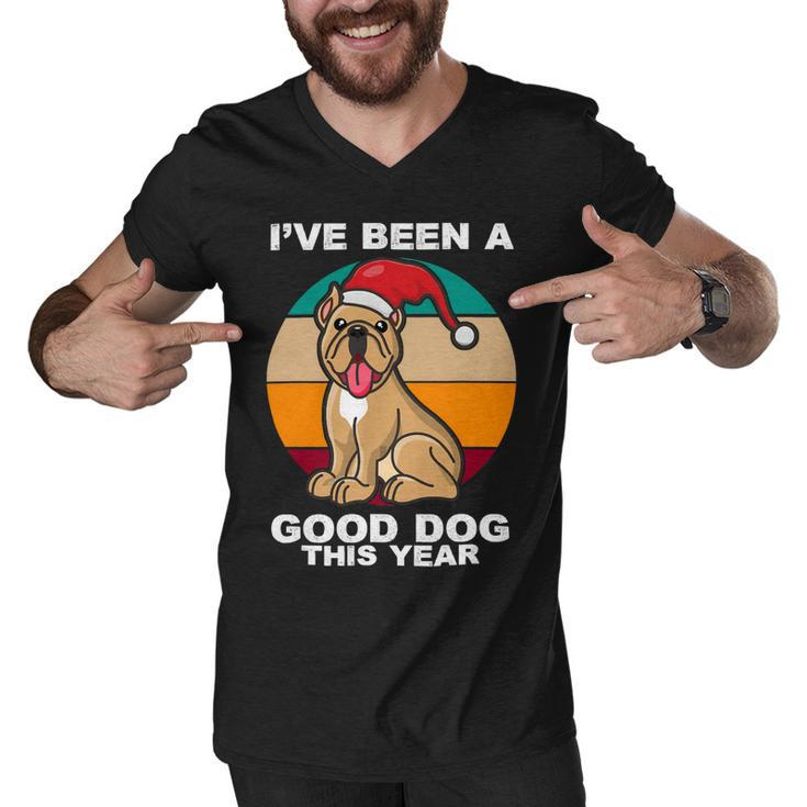 Cute Dog Christmas Pit Bull Terrier Santa Hat Retro Vintage T-Shirt Men V-Neck Tshirt