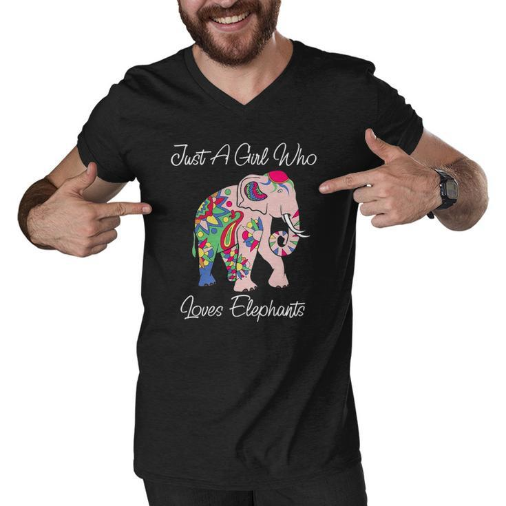 Cute Elephant Floral Themed Novelty Gift For Animal Lovers Men V-Neck Tshirt