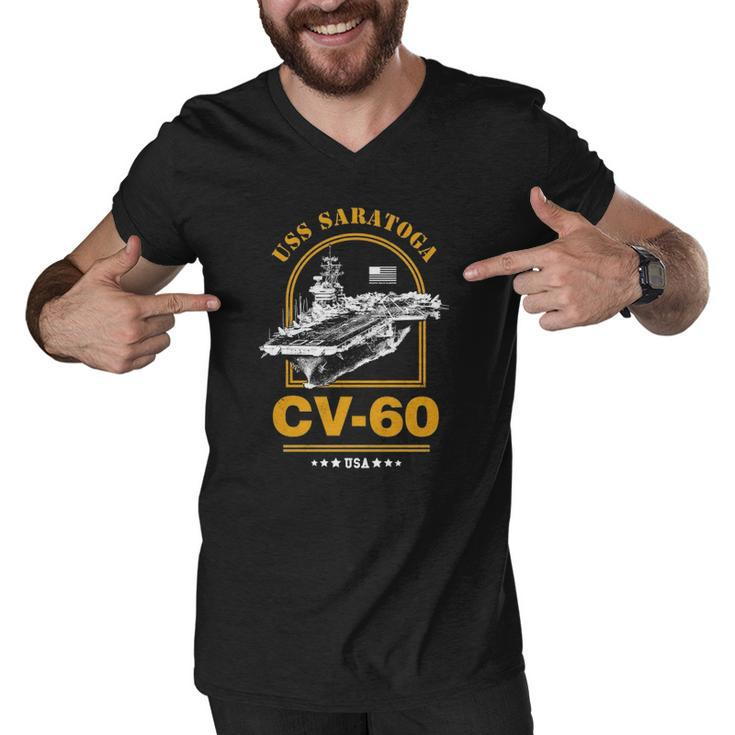 Cv-60 Uss Saratoga United States Navy  Men V-Neck Tshirt