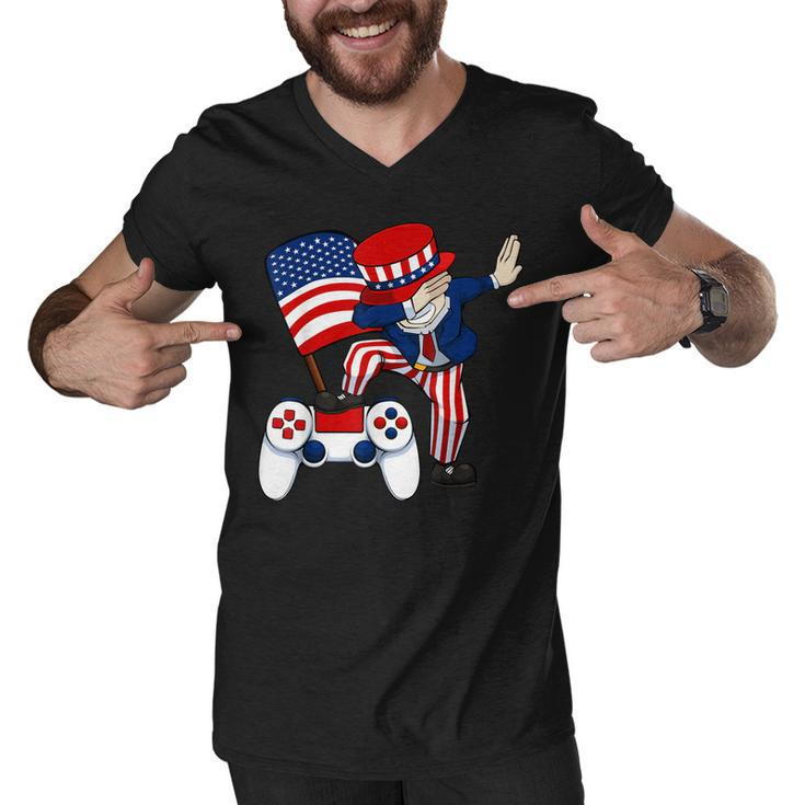 Dabbing Patriotic Gamer 4Th Of July Video-Game Controller  Men V-Neck Tshirt