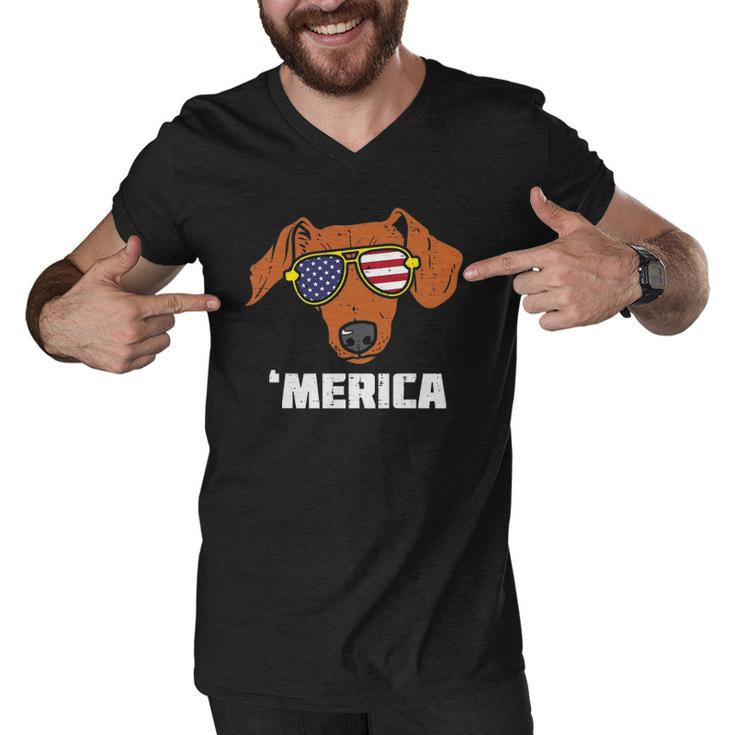Dachshund Wiener American Usa Flag 4Th Of July Fourth Dog Men V-Neck Tshirt