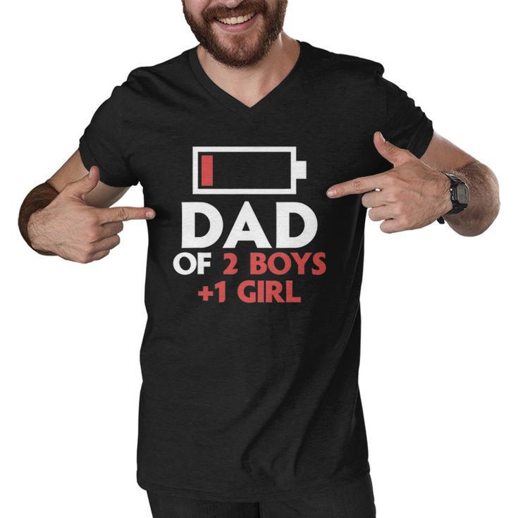 Dad Of 2 Boys & 1 Girl Father Of Two Sons One Daughter Men Men V-Neck Tshirt