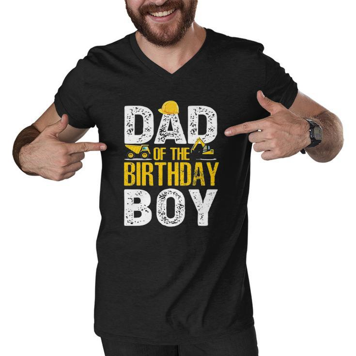 Dad Of The Bday Boy Construction Bday Party Hat Men Men V-Neck Tshirt