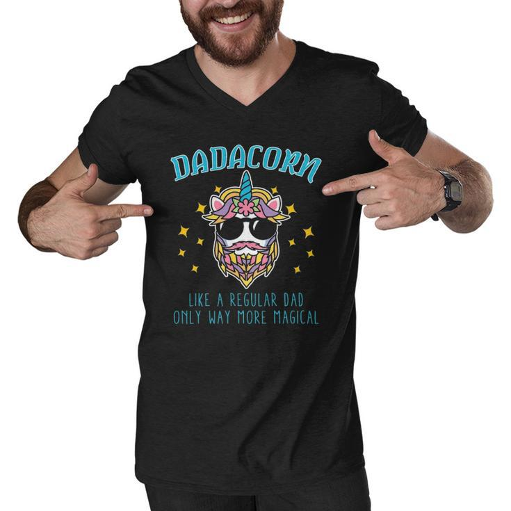 Dadacorn Fathers Day Funny Daddy Beard Graphic Dad Unicorn Men V-Neck Tshirt