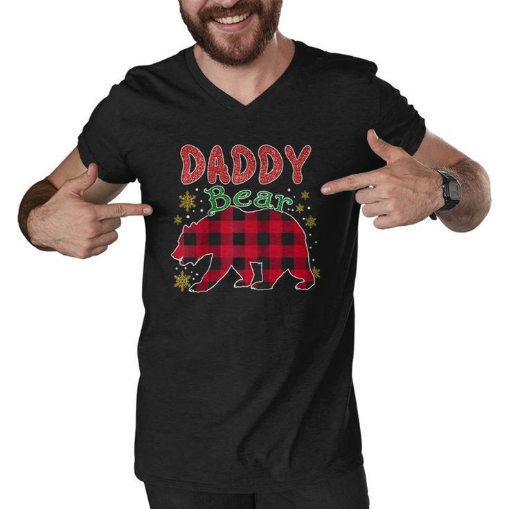 Daddy Bear Plaid Buffalo Pajama Family Matching Christmas Raglan Baseball Tee Men V-Neck Tshirt