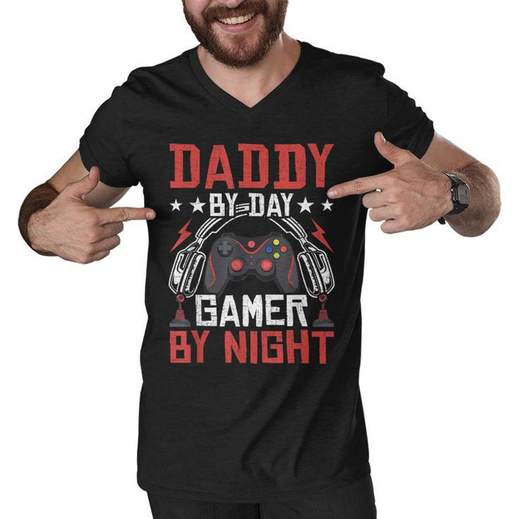 Daddy By Day Gamer By Night Video Gamer Gaming  Men V-Neck Tshirt