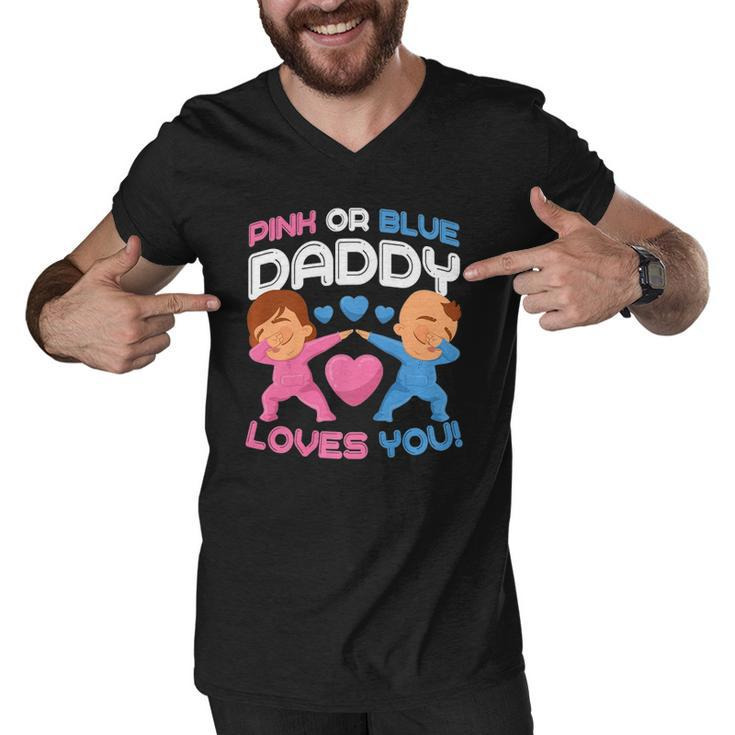 Daddy Loves You Pink Blue Gender Reveal Newborn Announcement  Men V-Neck Tshirt