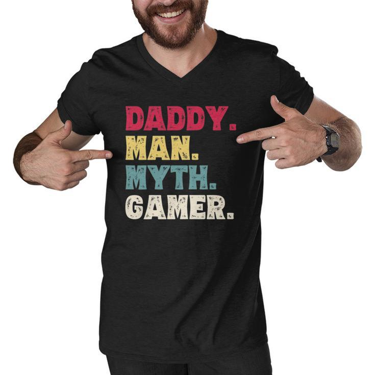 Daddy Man Myth Gamer Funny Fathers Day Gaming Gift Dad Men V-Neck Tshirt