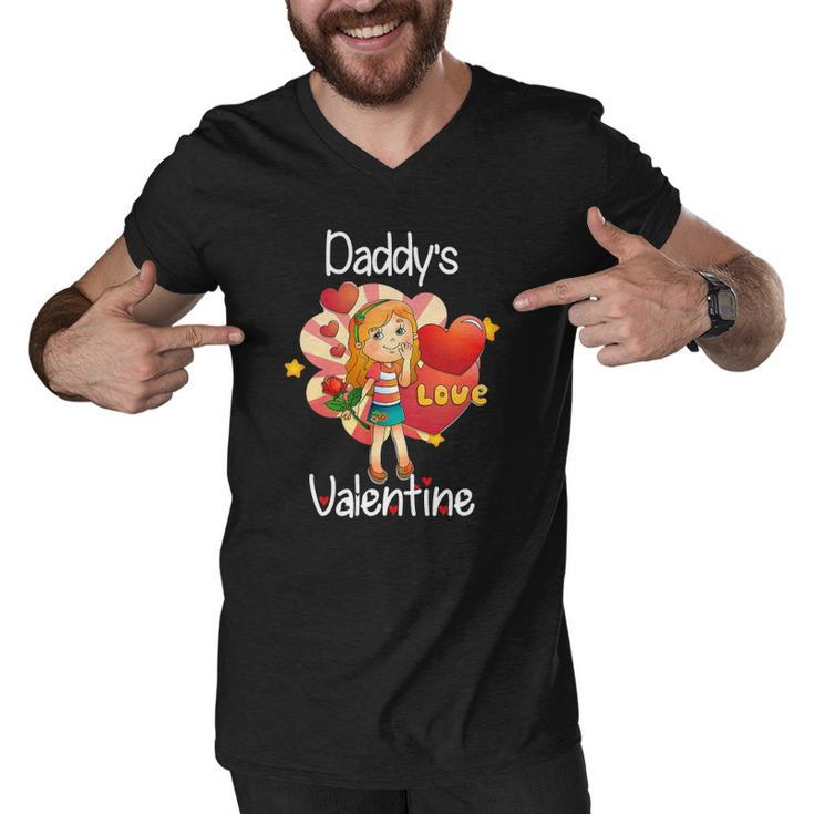 Daddys Valentine Father Daughter Valentines Day Gift Men V-Neck Tshirt