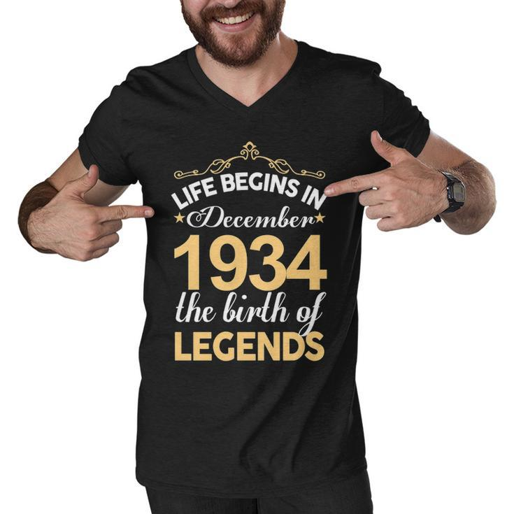 December 1934 Birthday   Life Begins In December 1934 V2 Men V-Neck Tshirt