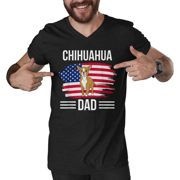 Dog Owner Us Flag 4Th Of July Fathers Day Chihuahua Dad  Men V-Neck Tshirt