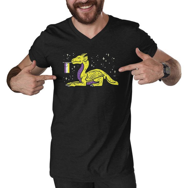 Dragon Mythical Animal Lgbtq Non-Binary Flag Genderqueer Men V-Neck Tshirt