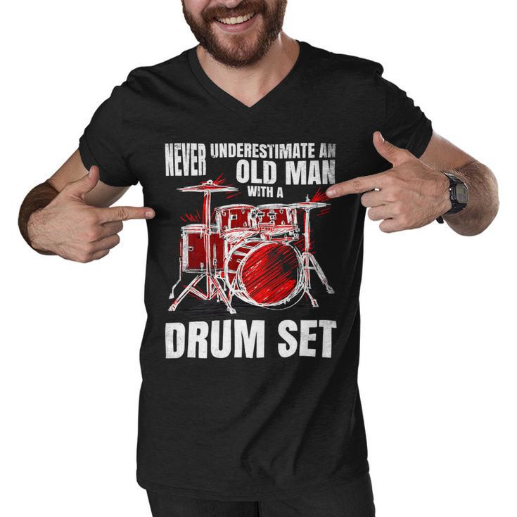 Drummer Never Underestimate An Old Man With A Drum Set 24Ya69 Men V-Neck Tshirt