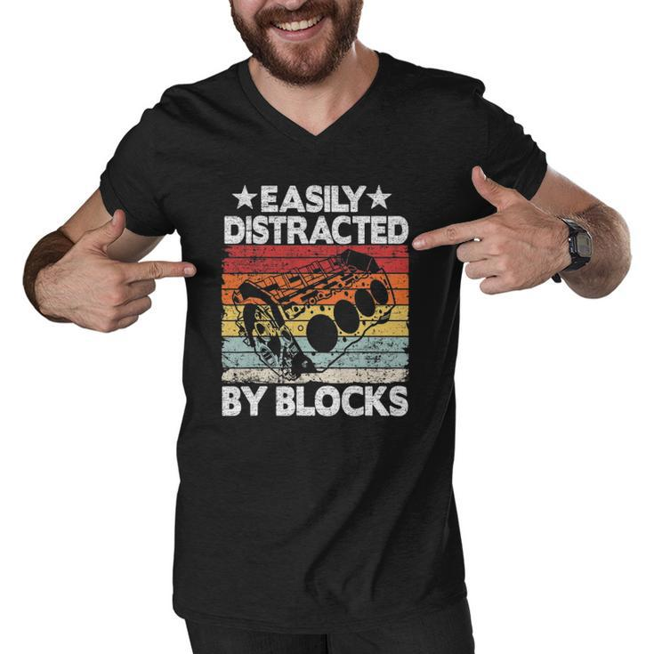 Easily Distracted By Blocks Racing Car Parts Funny Mechanic Men V-Neck Tshirt