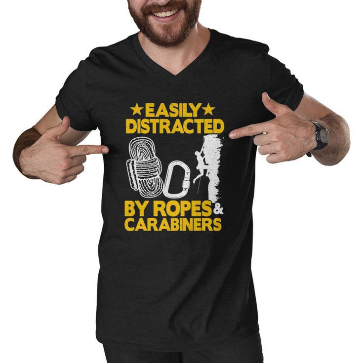 Easily Distracted By Ropes & Carabiners Funny Rock Climbing Men V-Neck Tshirt