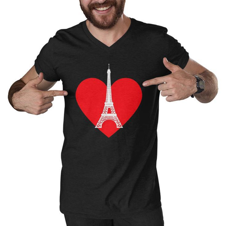 Eiffel Tower Heart For Paris Downtown France City Of Love Men V-Neck Tshirt