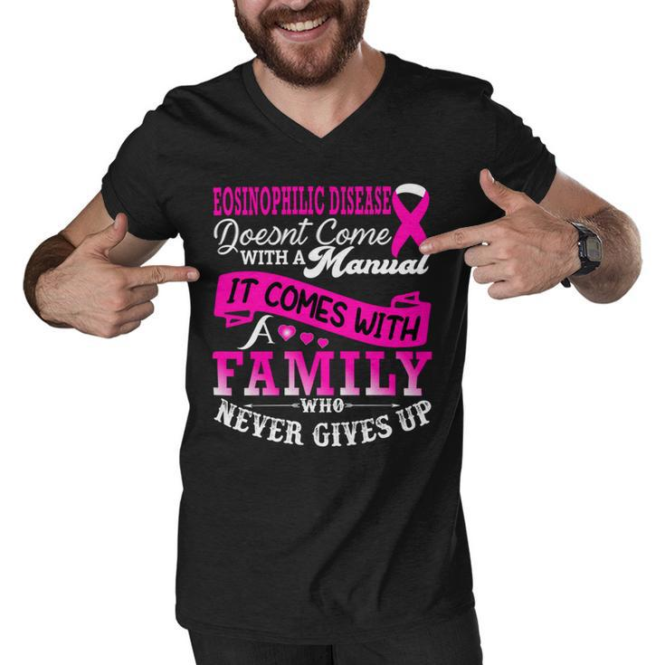 Eosinophilic Disease Doesnt Come With A Manual It Comes With A Family Who Never Gives Up  Pink Ribbon  Eosinophilic Disease  Eosinophilic Disease Awareness Men V-Neck Tshirt