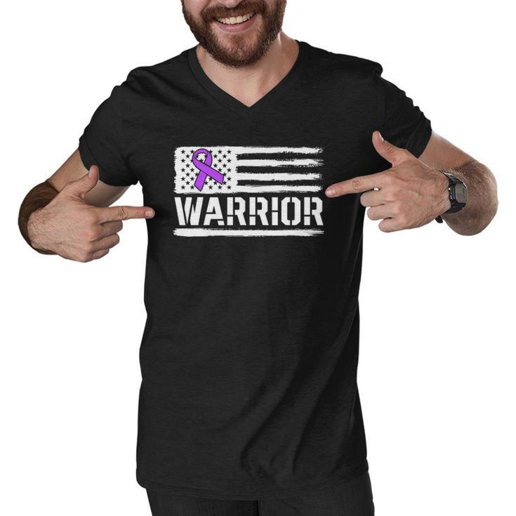 Epilepsy Warrior Gift Purple American Flag Awareness Ribbon Men V-Neck Tshirt
