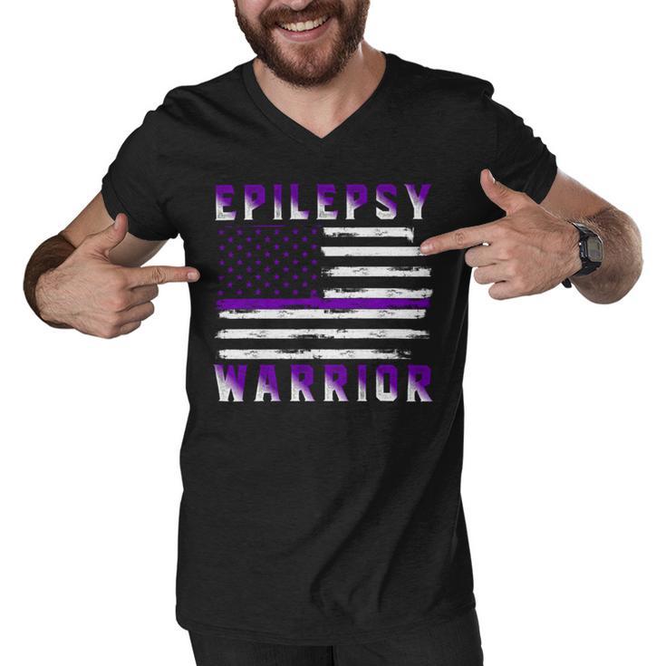 Epilepsy Warrior Usa Flag  United States Flag  Epilepsy  Epilepsy Awareness Men V-Neck Tshirt