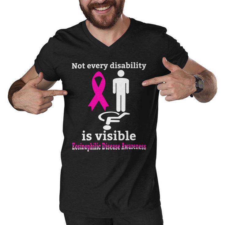 Every Disability Is Visible Eosinophilic Disease Awareness  Pink Ribbon  Eosinophilic Disease  Eosinophilic Disease Awareness Men V-Neck Tshirt