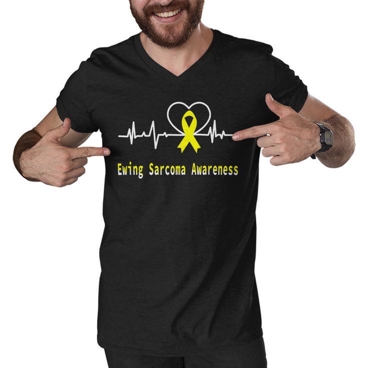 Ewings Sarcoma Awareness Heartbeat Yellow Ribbon Ewings Sarcoma Ewings Sarcoma Awareness Men V-Neck Tshirt