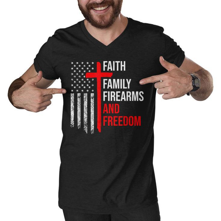 Faith Family Firearms And Freedom 4Th Of July Flag Christian  Men V-Neck Tshirt