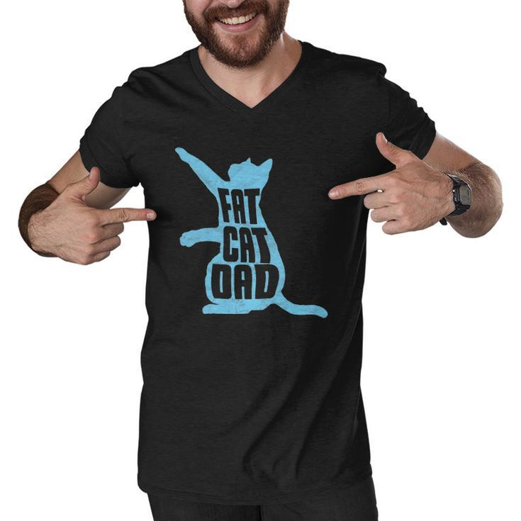 Fat Cat Dad - Funny Fathers Day Chubby Chonk Daddy Fun 80S Style Men V-Neck Tshirt