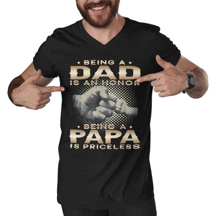 Father Grandpa Being A Dad Is An Honor Being A Papa Is Priceless Grandpa 45 Family Dad Men V-Neck Tshirt