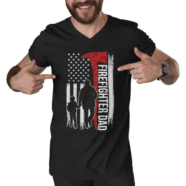 Father Grandpa Day Firefighter Dad America Flag For Hero 375 Family Dad Men V-Neck Tshirt