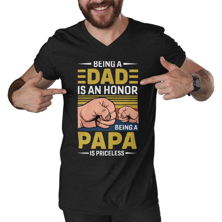 Father Grandpa Vintage Being A Dad Is An Honor Being A Papa Is Priceless Father Day 189 Family Dad Men V-Neck Tshirt