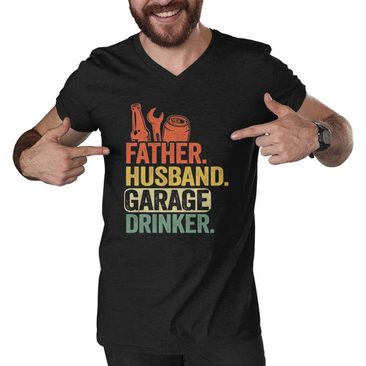 Father Husband Garage Drinker Vintage Mechanic Dad Handyman Men V-Neck Tshirt