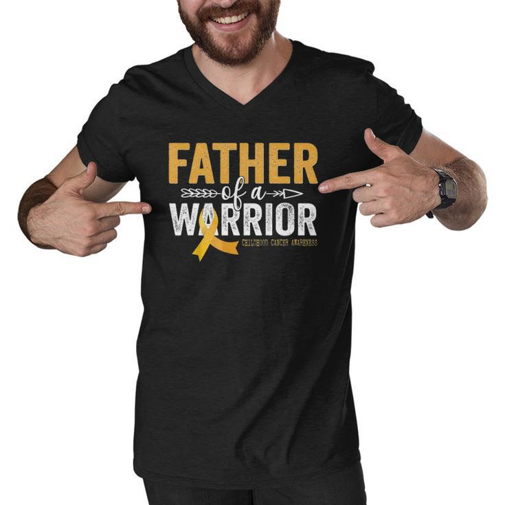 Father Of A Warrior Childhood Cancer Ribbon Oncology Men V-Neck Tshirt