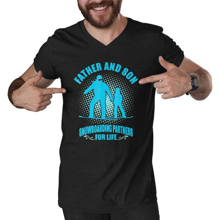 Father Son Snowboarding Partners For Life Fathers Day Men V-Neck Tshirt