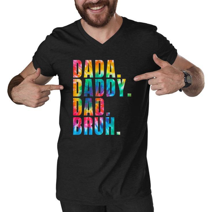 Fathers Day 2022 Dada Daddy Dad Bruh Tie Dye Dad Jokes Mens Men V-Neck Tshirt