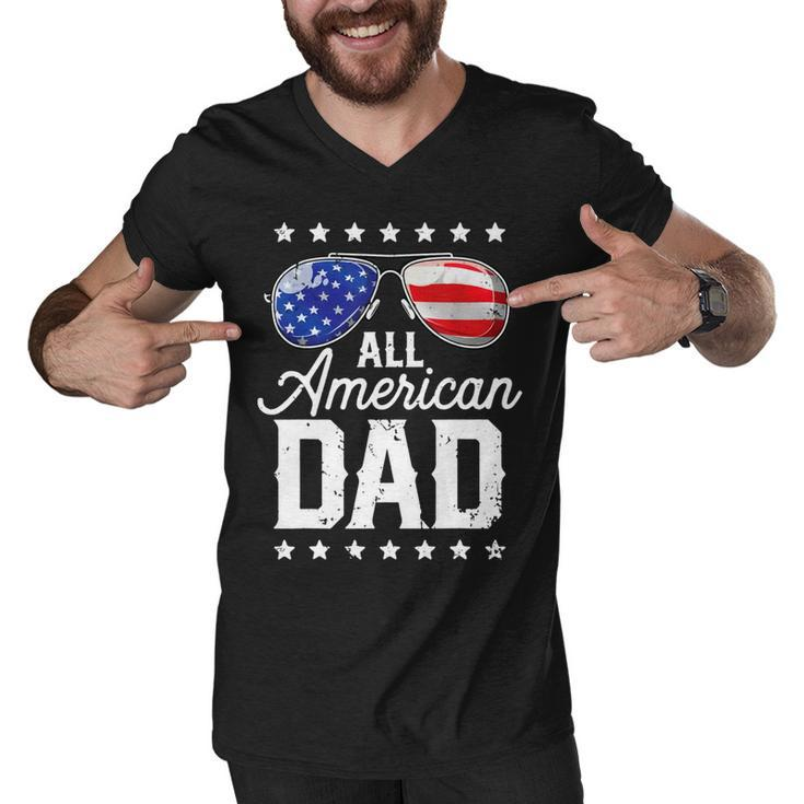 Fathers Day All American Dad 4Th Of July Us Flag   Men V-Neck Tshirt